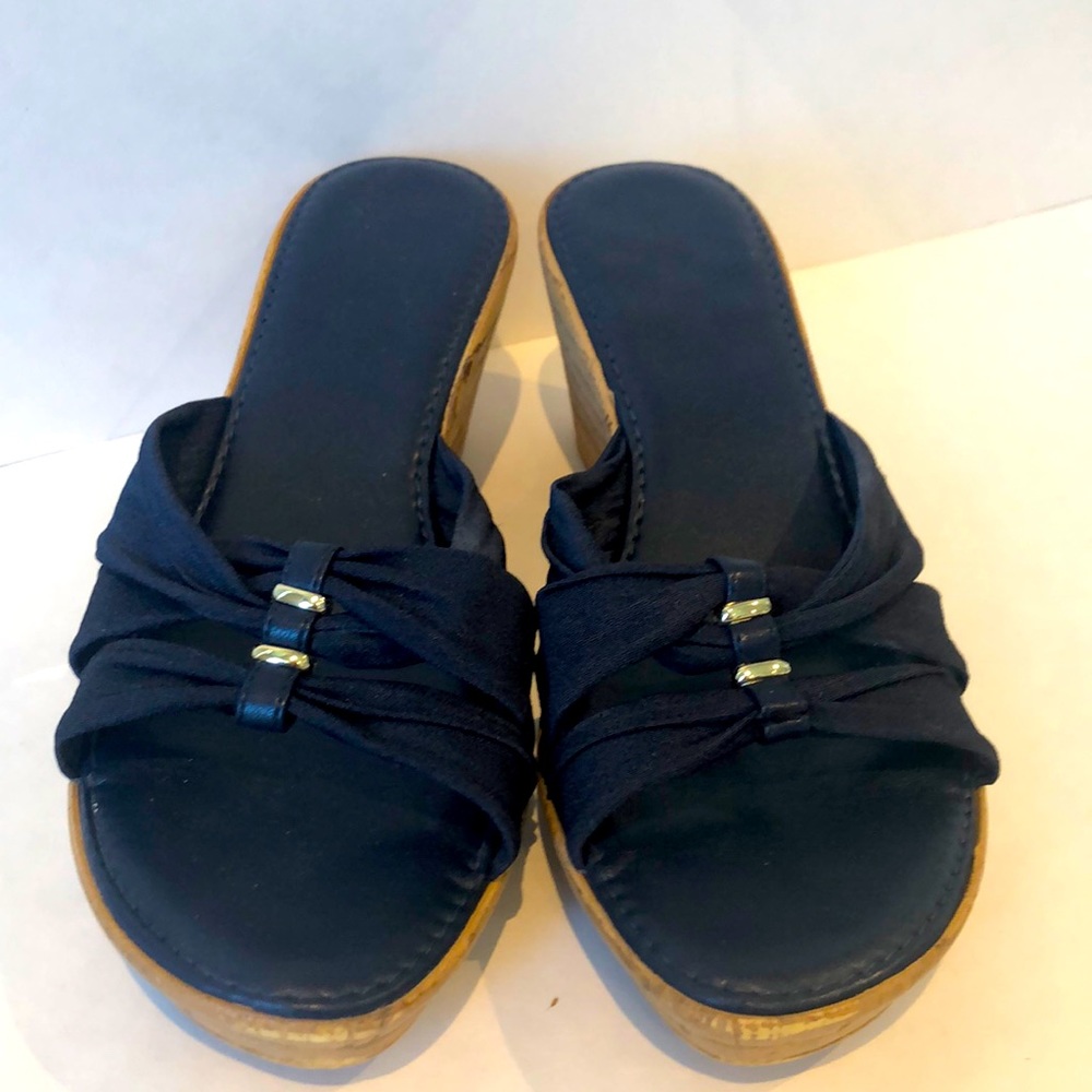 Navy Blue Cork Wedges